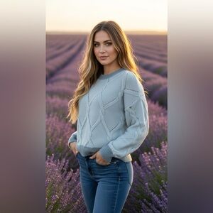 NWT Hem & Thread Blue Cable Knit Sweater - Size M